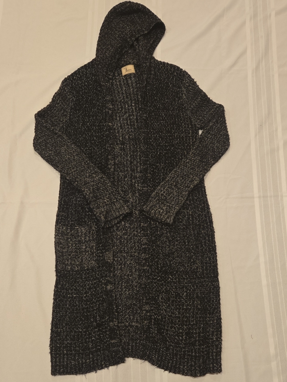 Ashley By 26 International Hooded Long Open-Front Cardigan - Black and Gray